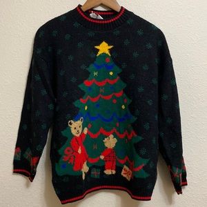 Vintage Christmas Tree and Bears Knitted Sweater